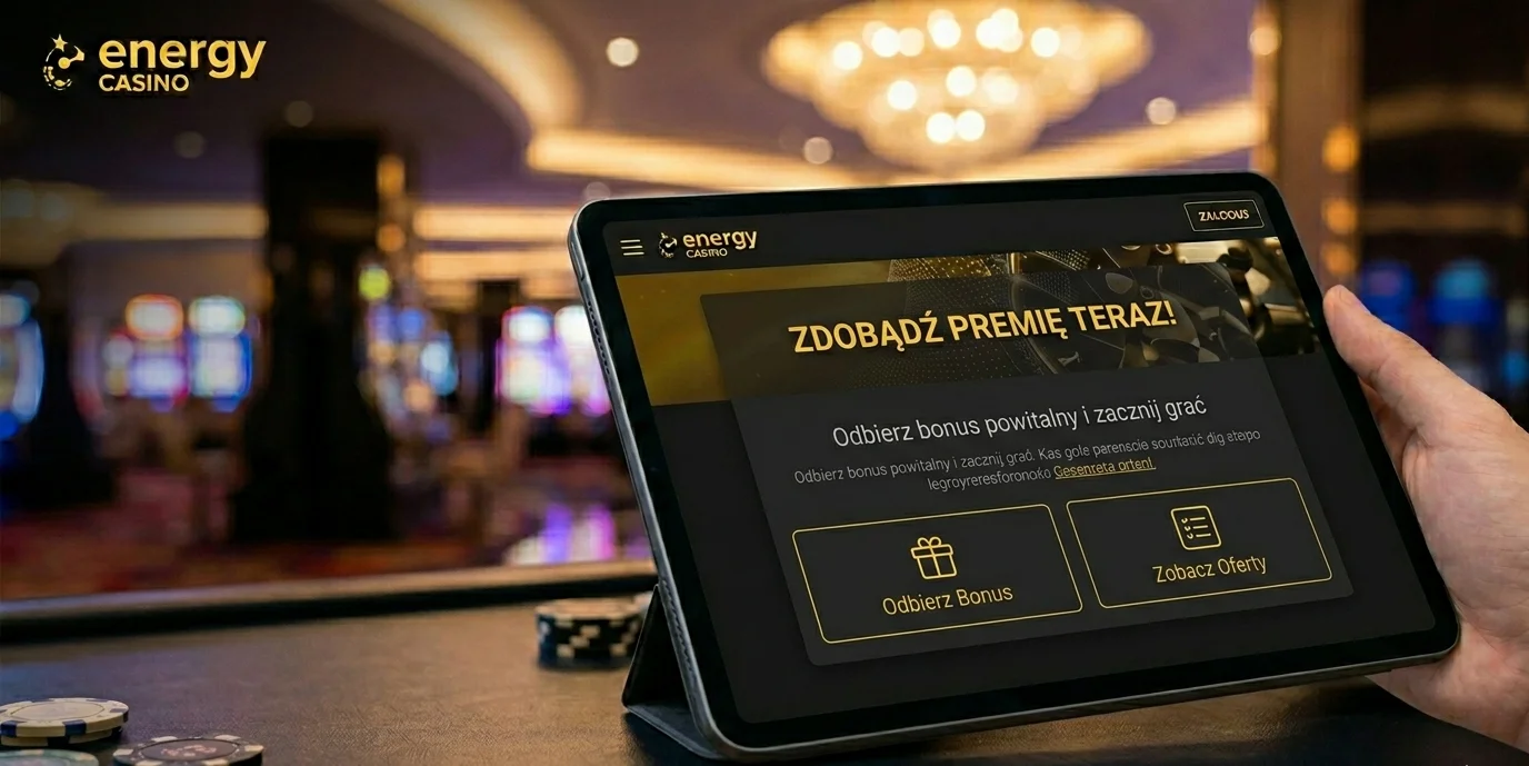 Ekran aktywacji bonusu powitalnego Energy Casino na tablecie